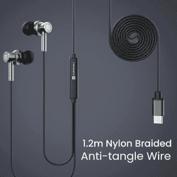 Portronics Conch Tune C in Ear Type C Wired Earphones with Mic | Grey