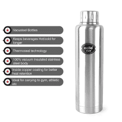 Cello Vigo Stainless Steel Flask | Double Walled | 750 ml | Silver