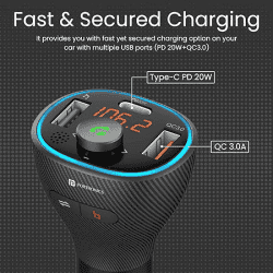 Portronics Auto 15 Bluetooth - FM Transmitter in-Car Radio Adapter for Hands-Free Calling | Black
