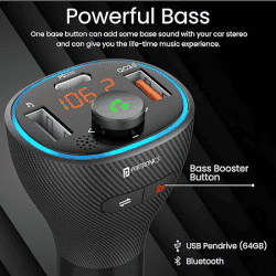 Portronics Auto 15 Bluetooth - FM Transmitter in-Car Radio Adapter for Hands-Free Calling | Black