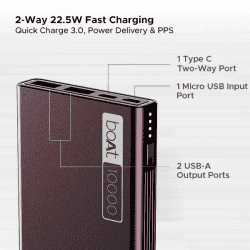 boAt Energyshroom PB300 Powerbank | 10000mAh | Burgundy