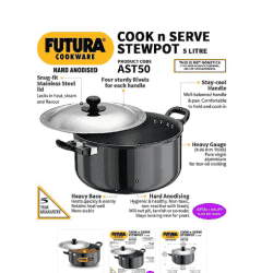 Hawkins Hard Anodised Cook-n-Serve Stewpot with stainless steel lid | 5 L | AST50