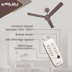 BAJAJ ENERGON PRIME Silent BLDC Ceiling Fan with remote | 5 Star |1200 mm | 3 Blade | DARK WALNUT