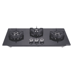 Elica |  FLEXI | DFS FB | 75 DX  Glass Top 3 Burner Automatic Hob  | Round Enamelled | Grid Black