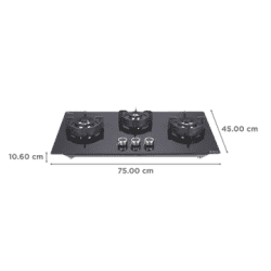 Elica |  FLEXI | DFS FB | 75 DX  Glass Top 3 Burner Automatic Hob  | Round Enamelled | Grid Black