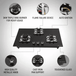 FABER | IMPERIA PLUS |   3 Burners | 783 BRB CI BK  Glass Automatic Hob