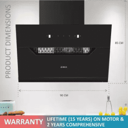 Elica |  EFL 207 HAC LTW VMS 90 Auto Clean Slant Glass 60 cm | Heat Autoclean | Filterless Powerful Suction | Low Noise Wall Mounted Chimney | Black