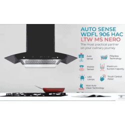 Elica | AUTO SENSE |  WDFL 906 HAC LTW MS NERO | 1200 CMH |Auto Clean Wall Mounted Chimney | Black