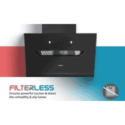 Elica |  EFL 207 HAC LTW VMS 90 Auto Clean Slant Glass 60 cm | Heat Autoclean | Filterless Powerful Suction | Low Noise Wall Mounted Chimney | Black
