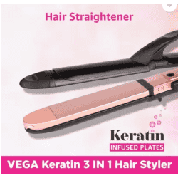 VEGA Keratin 3 in 1 Styler Curler and Crimper VHSCC-03 Hair Straightener | Pink