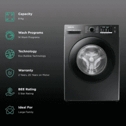 SAMSUNG | WW80TA046AB1TL | 8 KG 5 STAR INVERTER FULLY AUTOMATIC FRONT LOAD  WASHING MACHINE | BLACK