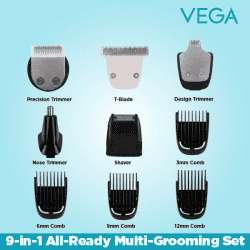 VEGA Men 9-in-1 Multi-Grooming Set with Beard/Hair Trimmer | Nose Trimmer & Body Groomer And Shaver | VHTH 21