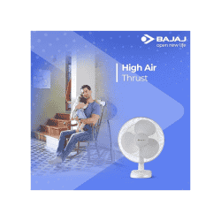 BAJAJ Esteem Table Fan | 400 mm | 3 Blade | White