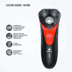 Havells RS7005-3 Head Rotary Shaver with Built in pop-up Trimmer for Wet and  Dry Shave | Protection from cuts | Black Red