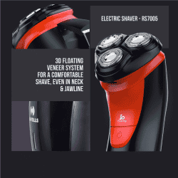 Havells RS7005-3 Head Rotary Shaver with Built in pop-up Trimmer for Wet and  Dry Shave | Protection from cuts | Black Red