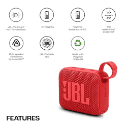 JBL Go 4 Wireless Ultra Portable Bluetooth Speaker | Water Dust Proof | Red