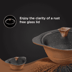 Preethi Artistic Die Cast Non Stick Kadai | 24 cm |  Glass Lid  | 5 Star | Brown