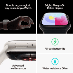 Apple Watch Series 9  | M/L |  41mm |  GPS | Cellular | Silver Aluminium Case with Storm Blue Sport Band | MRHW3HN/A