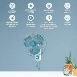 USHA Maxx Air Ultra 400 mm | 3 Blade | Wall Fan | Light Blue