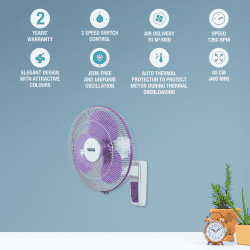 Usha Maxx Air High Speed Wall Fan | 400MM | Purple and White