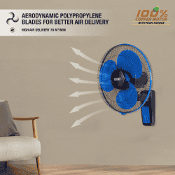 Usha Maxx Air Wall Fan | 400 mm | Blue & Black