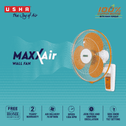 Usha Maxx Air Wall Fan | 400 mm | Orange & White