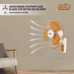 Usha Maxx Air Wall Fan | 400 mm | Orange & White