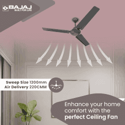 Bajaj Classico Pro Ceiling Fan | 1200 mm | Coal Mine Grey