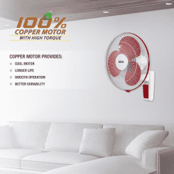 USHA Maxx Air High Speed Wall Fan | 400MM | Red White
