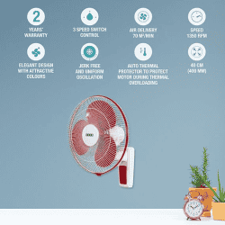 USHA Maxx Air High Speed Wall Fan | 400MM | Red White