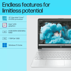 ‎HP Laptop 15s | Intel Core i3 12th Gen 1215U | 8 GB | 1 TB SSD | 15.6 Inch | Natural silver | 15S-FQ5328TU