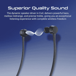 Promate Civil  Wireless Neckband Earphones |  Button Controls for Bluetooth | Hall Switch Sensor | Black