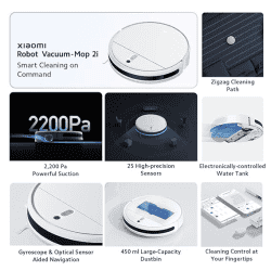 MI Xiaomi Robot Vacuum-Mop 2i 2200 Pa Powerful Suction 450 mL | Electronically Controlled  | 270 mL Water Tank  | remotely via app Alexa GA Enabled | White