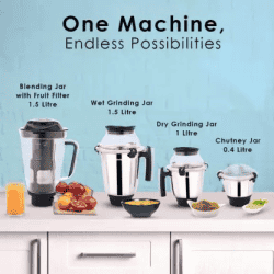 WONDERCHEF Galaxy Juicer Mixer Grinder | Food Processor | 750 W | 4 Jars | Black