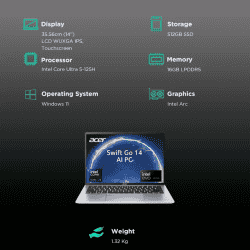 Acer Swift Go 14 Laptop | Intel Core Ultra 5 125H | Silver | NX.KR0SI.001