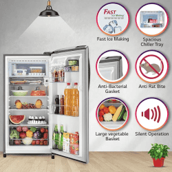LG Refrigerator | 204 L | Direct Cool Single Door | 5 Star | Shiny Steel | GL-B211HPZZ