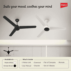 Impex Bldc Ceiling Fan 1200 Mm Atom 28 | 5 stars | Rated Ceiling Fans  Remote Control |  High Speed Fan Having | Matte White
