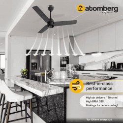 Atomberg Renesa Ceiling Fan |  900 mm BLDC Ceiling Fan with Remote Control | LED Indicators |Midnight Black | FG0382