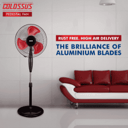 usha Colossus Pedestal Fan | Rust Free Aluminium Blade | 400mm | Red