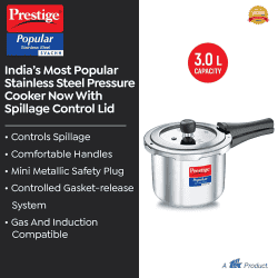 Prestige Popular Svachh Pressure Cooker | 3 L | Outer Lid | Spillage Control Stainless Steel | Silver | 20172