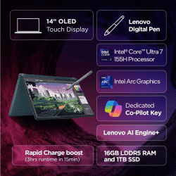 Lenovo Yoga 7i 2 in 1 Intel Evo Core Ultra 7 155H | 16 GB | 1TB SSD | Tidal Teal | 83DJ006YIN
