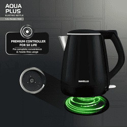 HAVELLS Aqua Plus | 1250 Watt | 1.2 Litre | Electric Kettle Cool Touch Outer Body | Black