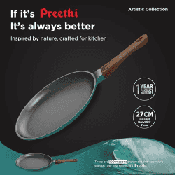 ‎Preethi Artistic Collection Die Cast Non Stick Tawa | 27 cm | 5 Star | Non Stick Effect Cook & Serve | Ocean Green