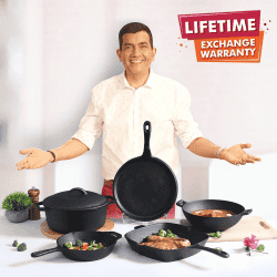 WONDERCHEF Forza Pre Seasoned Cast Iron Non Stick Induction Bottom Fry Pan | 25 cm | 2 L