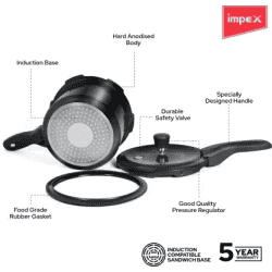 Impex Hard anodized Dripless Aluminium Pressure cooker HA smart D3 | 2.5 L | Outer Lid Induction Bottom Pressure Cooker