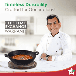 WONDERCHEF Forza Cast-Iron Kadhai  3.35L  | 30 cm | Pre-Seasoned Cookware Induction Friendly