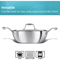 Hawkins Pro Deep-Fry Pan | Kadhai | Lid 2.5 L | Triply Induction Bottom |  Stainless Steel