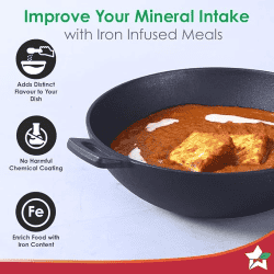 WONDERCHEF Forza Cast-Iron Kadhai  3.35L  | 30 cm | Pre-Seasoned Cookware Induction Friendly