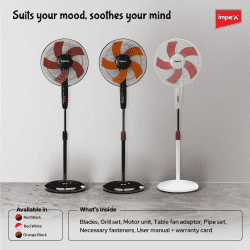 Impex Impulse Table pedestal fan | 400 mm | 2 in 1 convertible | Orange Black