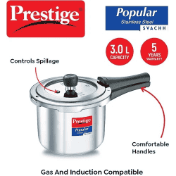 Prestige Svachh Popular Pressure Cooker | 3L | Stainless Steel | 20172